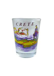 Verre de raki avec la Crète avec un fond bleu 6 cm