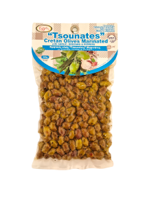 Olives de Crète variété Tsounati marinées à l'ail, à l'origan et aux poivrons ELLIE  200 g