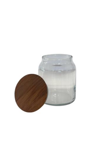 Bocal en verre avec couvercle en bois 7,5x9,5