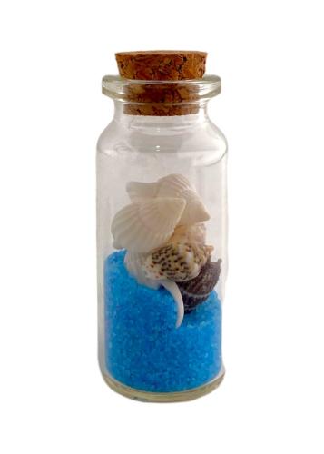 Magnet Bouteille de sable bleu et coquillages 5.5 cm