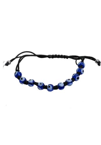 Bracelet grec noir Porte Bonheur avec 10 perles "oeils"