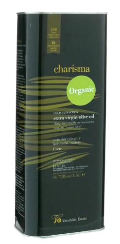  Huile d’olive vierge extra biologique “Charisma”, bidon métallique de 1,5 l