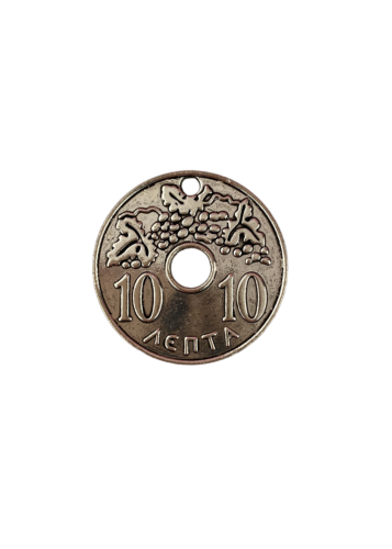 Pièce grecque couleur argenté '10 Lepta' 38 mm