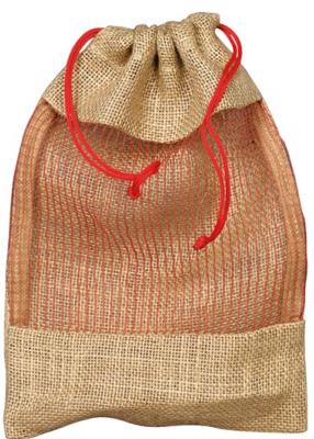 Sac en toile de jute naturel avec fenêtre et sa cordelette rouge 18.50x28 cm