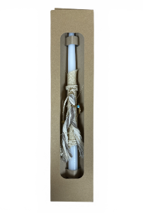 Bougie de Pâques blanche fait main avec cœur doré et un œil bleu 34 cm