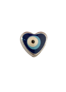 Perle mauvais œil émaillé en cœur métal argent  8 mm