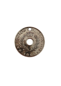Pièce grecque couleur argenté '10 Lepta' 38 mm